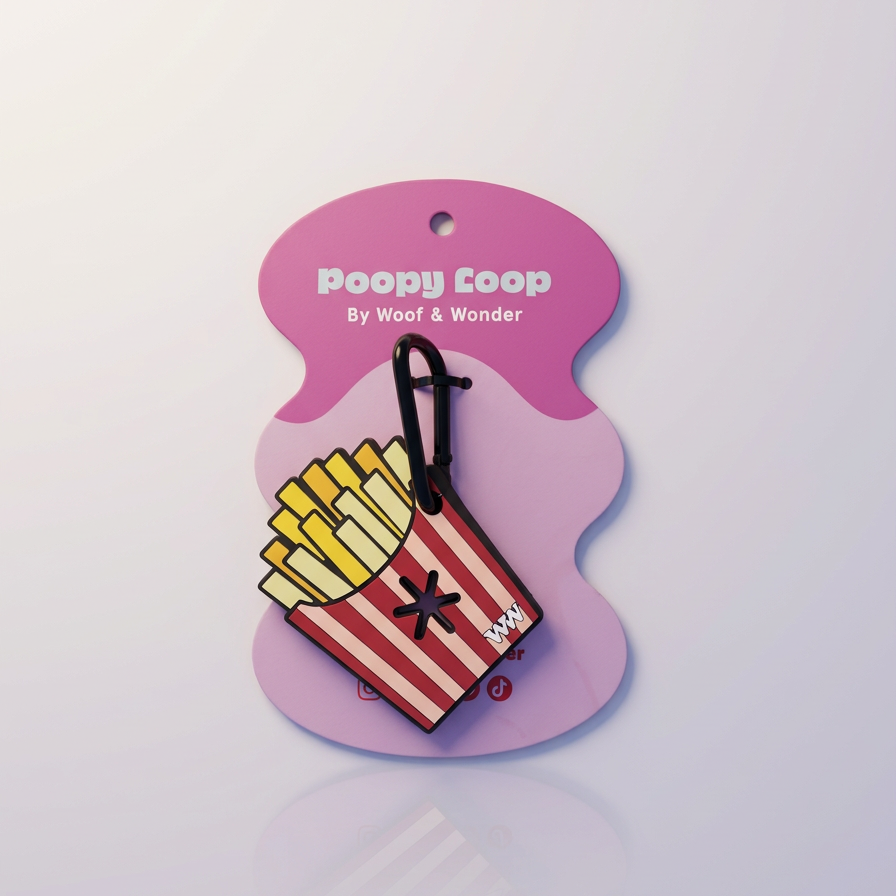 Dog waste bag holder with packaging on a light purple background